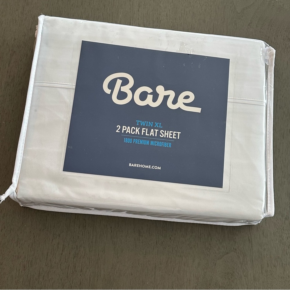 BARE Home Non Toxic 2 Pack Twin/Twin Extra Long White Flat Sheet New